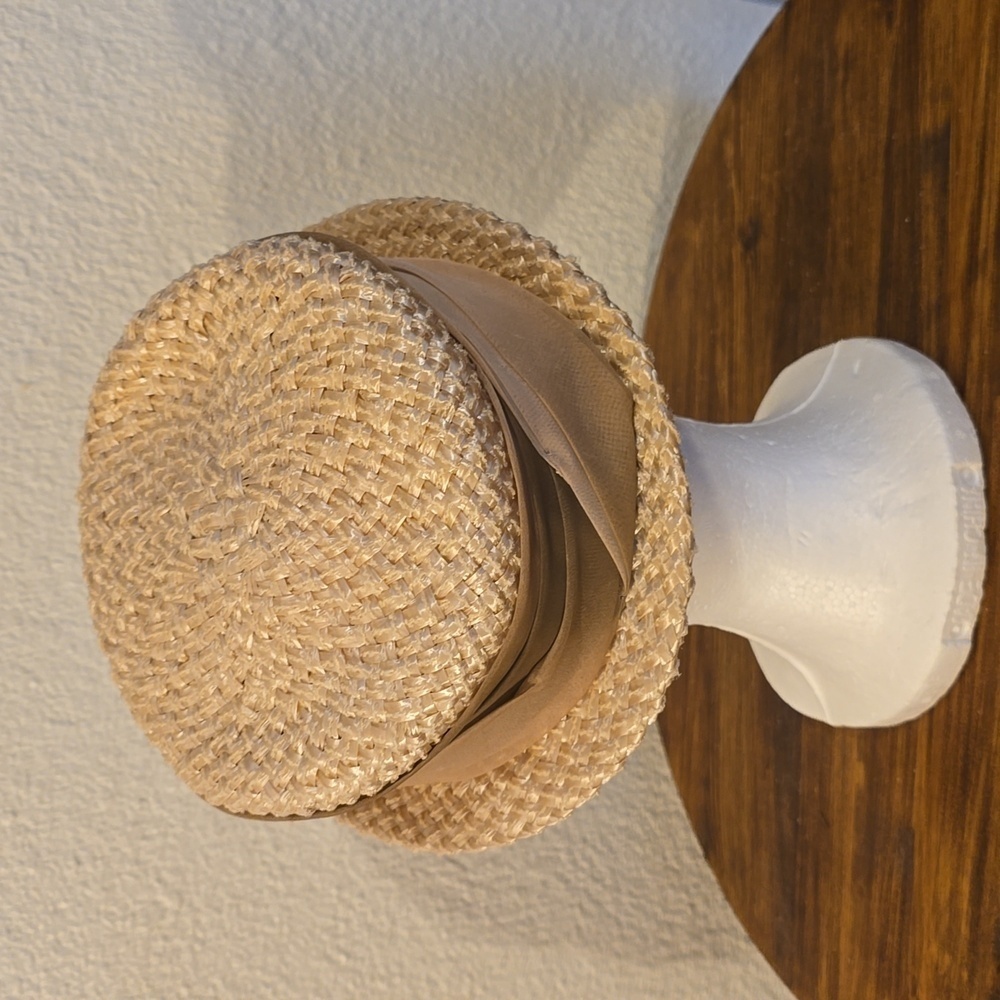 Vintage 1950's Cream Straw Woven Womens Elegant Dress Hat Derby Church - Picture 3 of 5